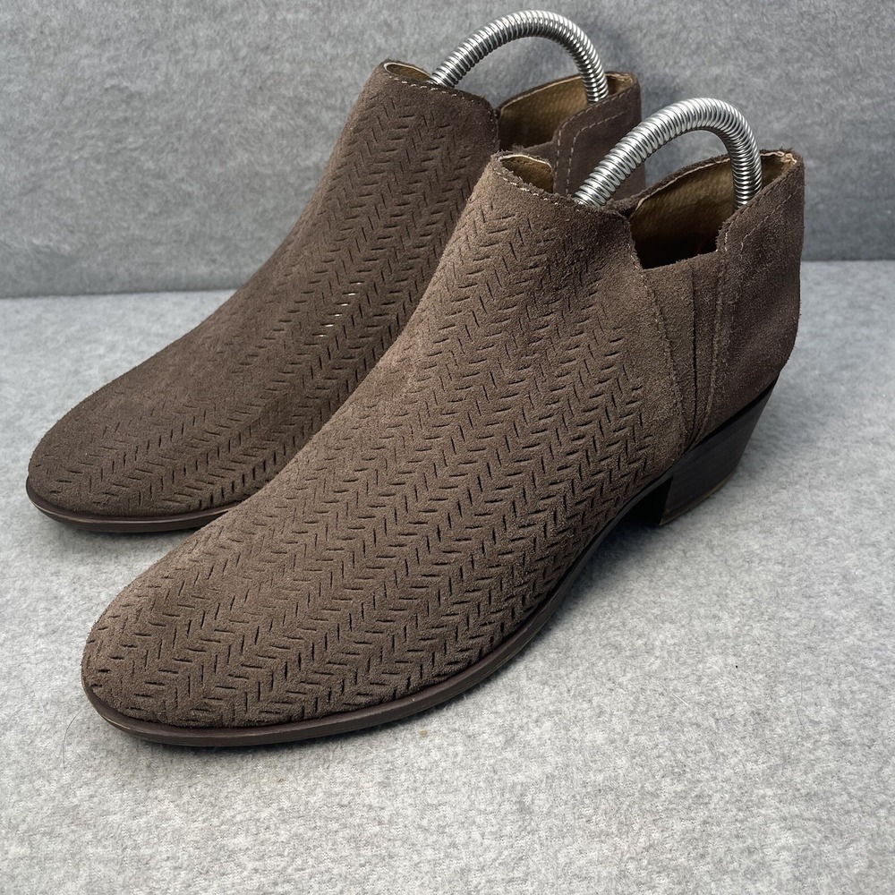 Lucky Brand Lp-Bastia Women's 8.5M Brown Perforated Suede Ankle Boots Side Zip